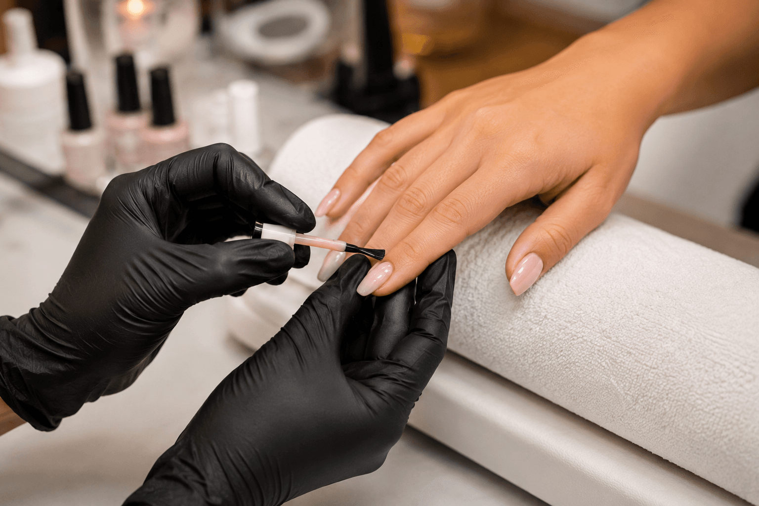 Manicure esmaltando as unhas de uma cliente